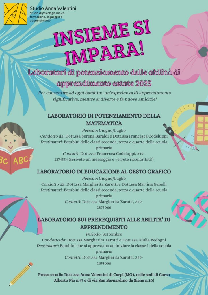 Insieme si impara! Laboratori estivi di potenziamento delle abilità di apprendimento – Estate 2025
